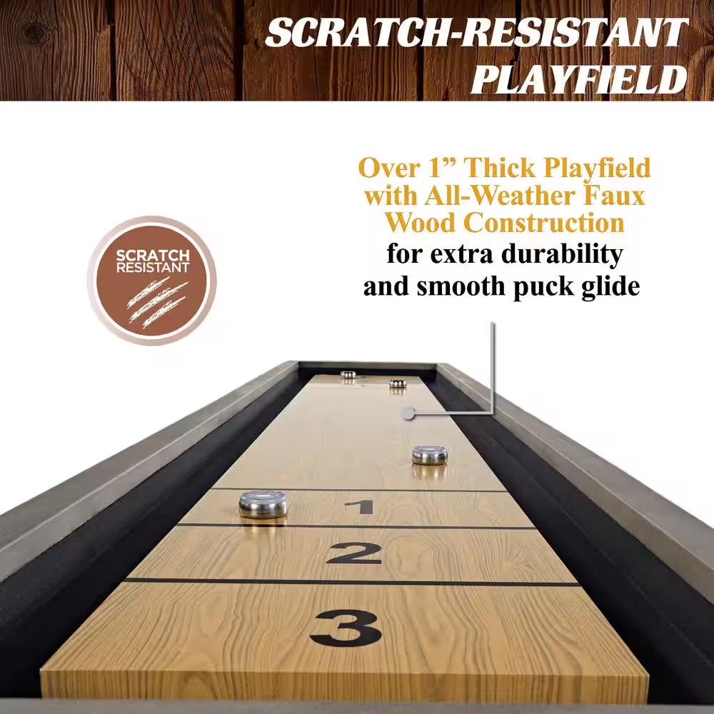 11 Ft. Aurora Outdoor Shuffleboard Table with All-Weather Playfield and (8-Puck Set)