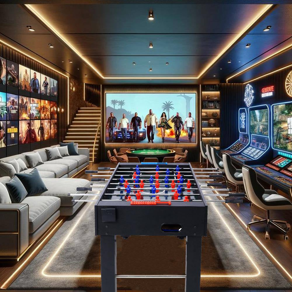 54 In. Black Hurricane Foosball Table for Family Game Rooms, Analog Scoring and Free Accessories